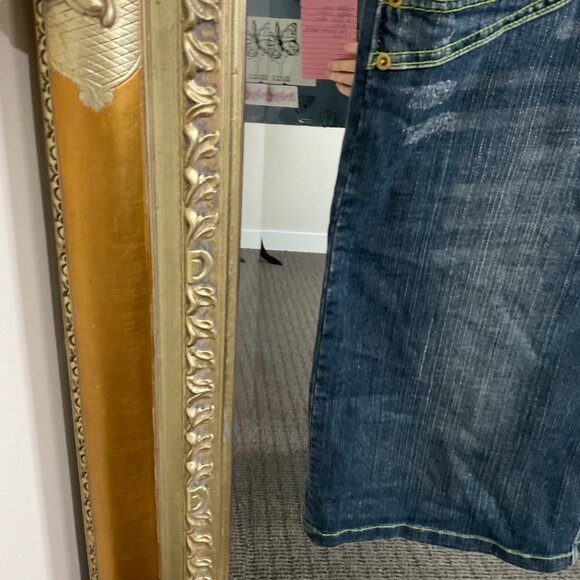 Y2k Dolce & Gabbana Denim Jean Skirt Front Zipper Neon Stitching Size 30 Blue - Picture 3 of 5